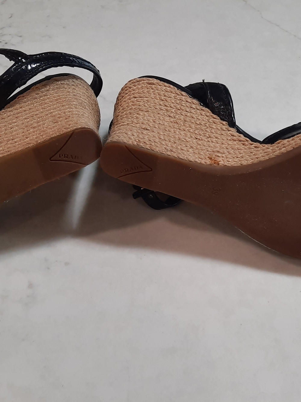 Prada Black Leather Bow Wedge Espadrilles - Picture 5 of 6